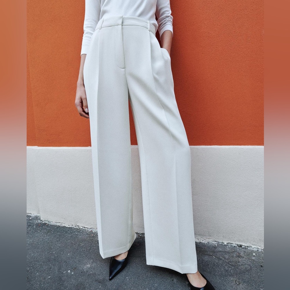 Zara High Waist Wide Leg Pants in Oyster White